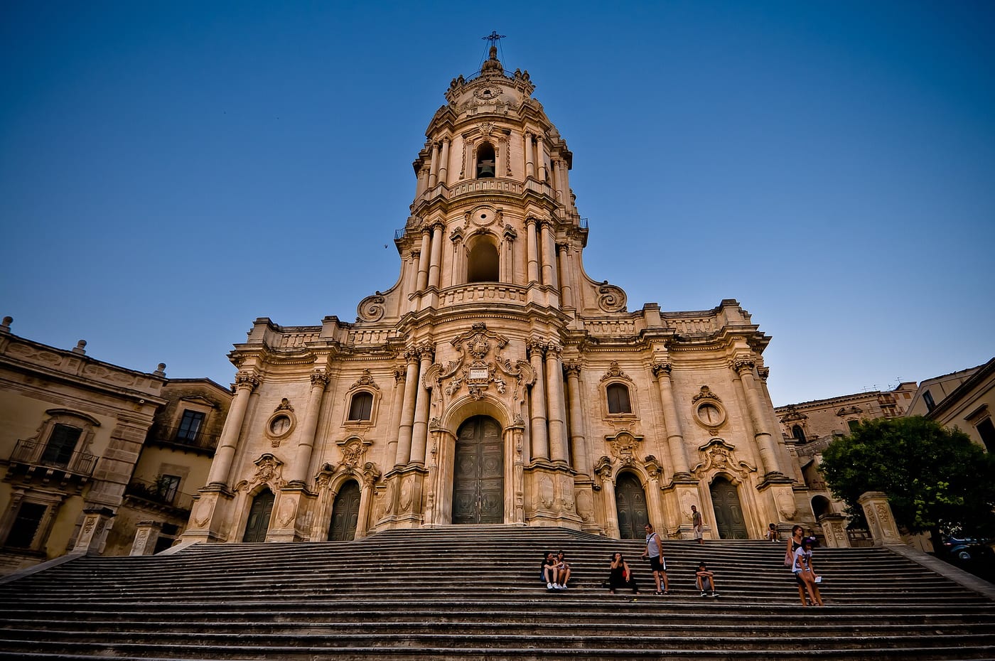 The baroque facade and staircase of the Duomo di San Giorgio, designed by the architect Rosario Gagliardi
