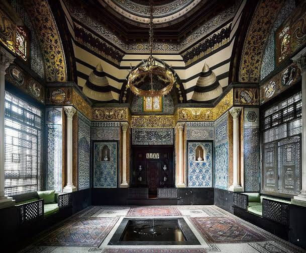 The Arab Hall at Leighton House, its tiled walls, gilded dome and central fountain